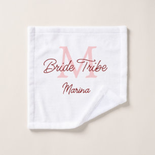 Bride tribe monogram red bridal shower simple mini wash cloth