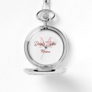 Bride tribe monogram red bridal shower simple mini watch