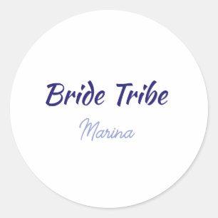 Bride tribe name bridal shower blue pastel minimal classic round sticker
