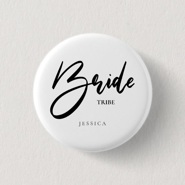 Bride Tribe or Team Black Typography Personalised 3 Cm Round Badge (Front)