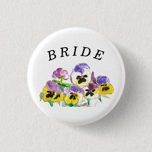 Bride Tribe Pansies Floral Vintage Girly Wedding 3 Cm Round Badge
