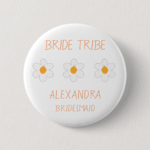 Bride Tribe Peach Floral Bachelorette Bridesmaid  6 Cm Round Badge