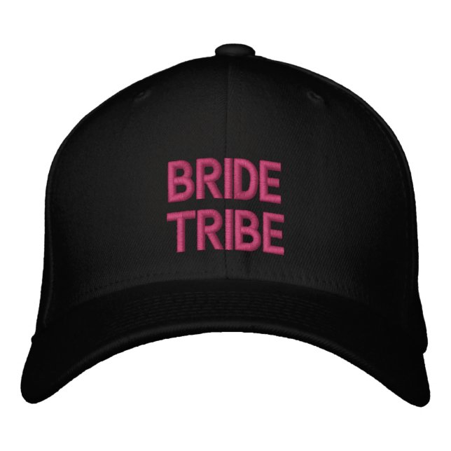 Bride Tribe Pink Typography Bachelorette Embroidered Hat (Front)
