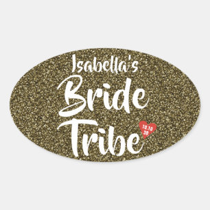 Bride Tribe Red Date Heart Personalised Glitter Oval Sticker