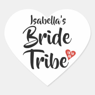 Bride Tribe Red Date Heart Personalised Heart Sticker