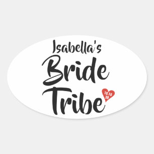 Bride Tribe Red Date Heart Personalised Oval Sticker
