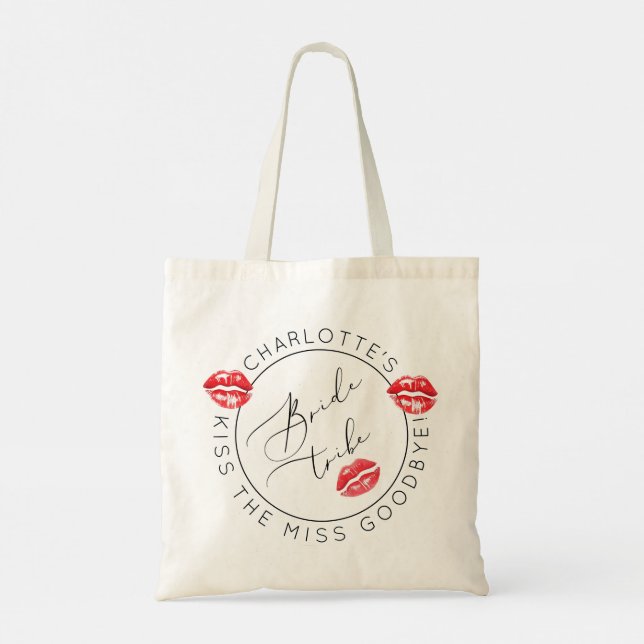 Bride Tribe Red Kisses Kiss the Miss Goodbye Tote Bag (Back)
