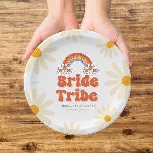 Bride Tribe Retro Groovy Daisy 70s Bachelorette Paper Plate