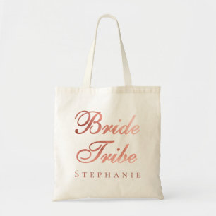 Bride Tribe Rose Gold Calligraphy Bridesmaid Name Tote Bag