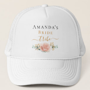 Bride tribe rose gold floral eucalyptus greenery trucker hat