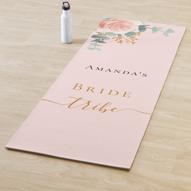 Bride tribe rose gold floral eucalyptus pink yoga mat (In Situ)