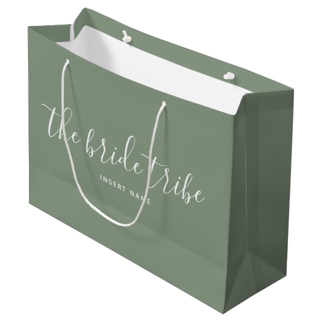 Bride Tribe Sage Green Wedding Bridesmaid Large Gift Bag (Front Angled)