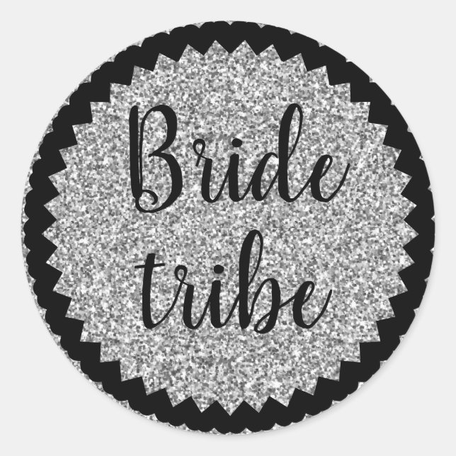 Bride Tribe Silver Glitter Classic Round Sticker (Front)