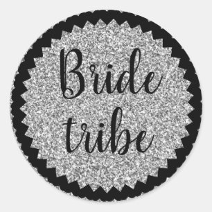 Bride Tribe Silver Glitter Classic Round Sticker