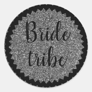 Bride Tribe Silver Glitter Classic Round Sticker