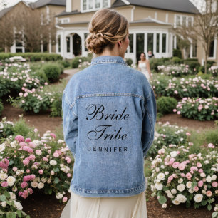 Bride Tribe Simple Elegant Script Bridesmaid Black Denim Jacket
