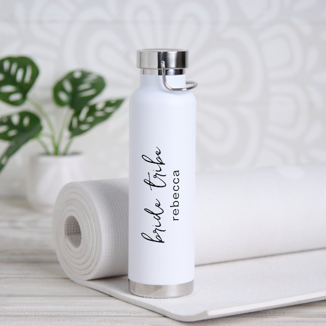 Bride Tribe Simple Wedding Modern Bridesmaid Water Bottle (Yoga)