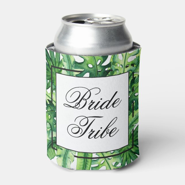 Bride Tribe | Trendy Tropical Bachelorette Party Can Cooler (Can Front)