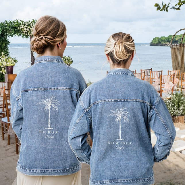 Bride Tribe White Palm Tree Personalised Denim Jacket (Creator Uploaded)