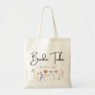 Bride Tribe  Wildflower Bridesmaid Name  Tote Bag