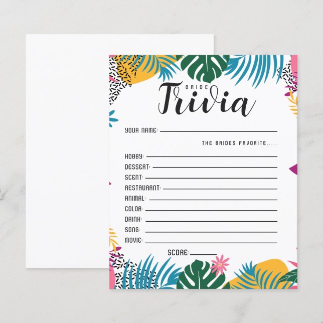 Bride Trivia Bridal Shower Game (Front/Back)