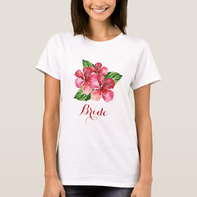 Bride Tropical Botanical Floral Hibiscus T-Shirt (Front)