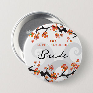 BRIDE Tropical Flowers Swirl Beach Wedding Button