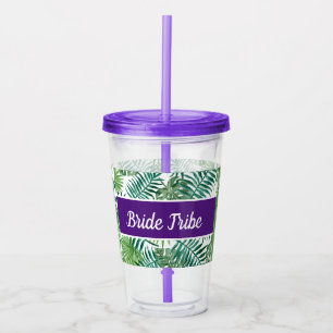 Bride Tropical Palm Leaf Bachelorette Party Purple Acrylic Tumbler