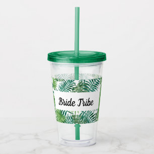 Bride Tropical Palm Leaf Bachelorette Party White Acrylic Tumbler
