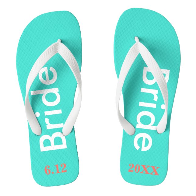 Bride Turquoise Blue Flip Flops (Footbed)
