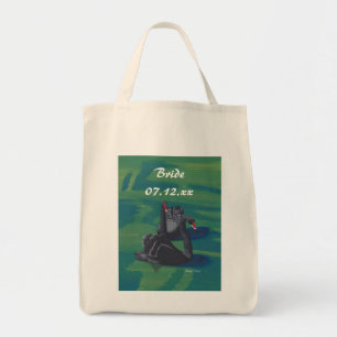Bride Two Black Swans Swimming Wedding Tote Bags