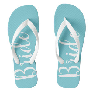 Bride Typography Blue Wedding Flip Flops