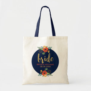 Bride Typography & Floral Bouquet Tote Bag