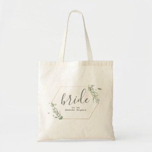 Bride Typography Modern Gold & Foliage Frame Tote Bag