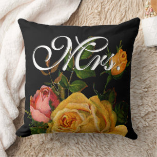 Bride Vintage Floral Yellow and Pink Heirloom Rose Cushion