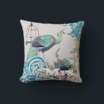 Bride Vintage Teal Damask Peacock Birdcage Vines Cushion<br><div class="desc">You Can Personalise this Beautiful Grey Teal Blue Green Vintage Peacock Birdcage Pillow to say anything you like or use the existing Mrs. for the Bride (Wedding Reception or Newlywed Gift) Wife (2nd Anniversary Gift) or buy two; one Mrs. and one Mr. for the Newlyweds. . The 2nd Wedding Anniversary...</div>