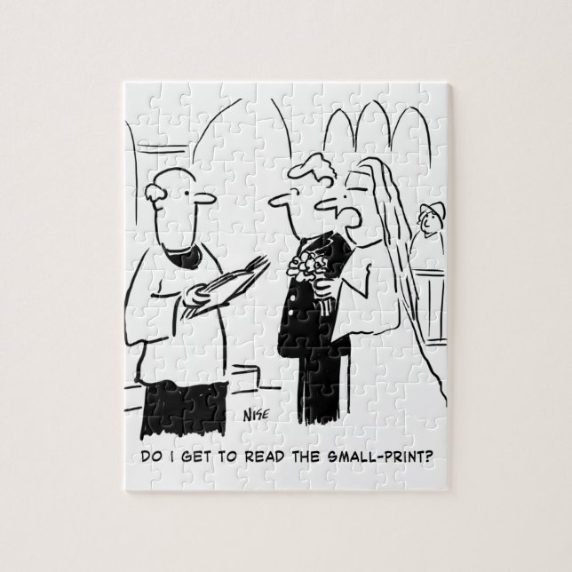Bride Wants to Check Small Print Cartoon Jigsaw Puzzle (Vertical)