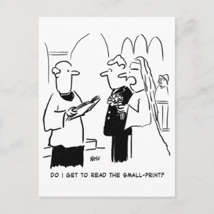 Bride Wants to Check Small Print Cartoon Postcard