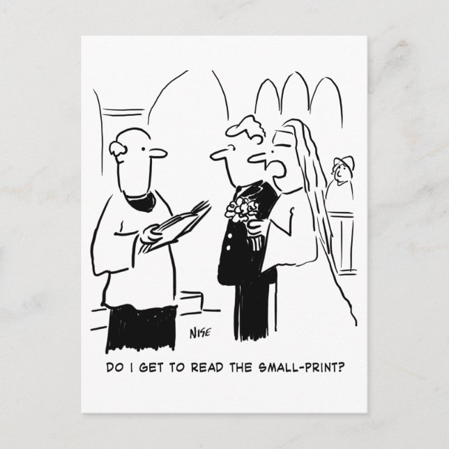 Bride Wants to Check Small Print Cartoon Postcard (Front)