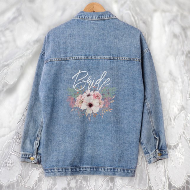 Bride Watercolor Boho Rustic Floral Denim Jacket (Creator Uploaded)