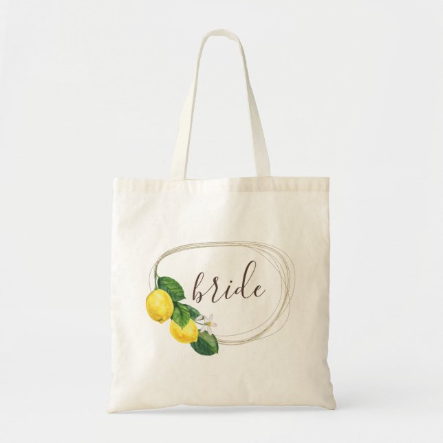 Bride. Watercolor floral citrus lemon wedding Tote Bag (Front)