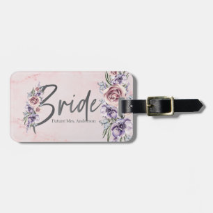 Bride watercolor Floral Personalised rose Marble Luggage Tag