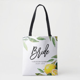 Bride Watercolor Lemon Bohemian Wedding Tote Bag