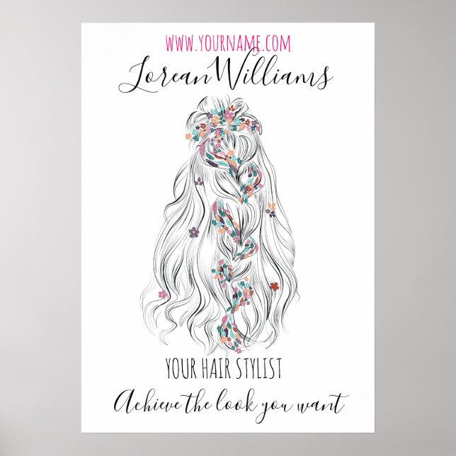 Bride Wavy Braid hair floral Hairstyling branding Poster (Front)