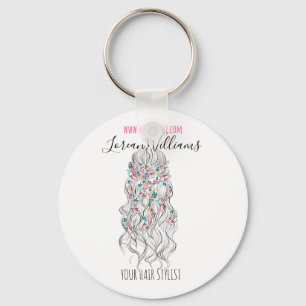Bride Wavy hair floral wreath Hairstyling branding Key Ring