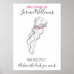 Bride Wavy hair floral wreath Hairstyling branding Poster