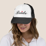 Bride Wedding Bachelorette Party Bridal Shower Trucker Hat<br><div class="desc">Beautiful,  elegant black on white typography script,  red heart,  stylish,  cool,  trucker mesh hat,  for the bride for bridal shower,  bachelorette party,  wedding.</div>