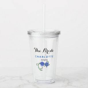 Bride Wedding Blue Flowers Pretty Floral Acrylic Tumbler