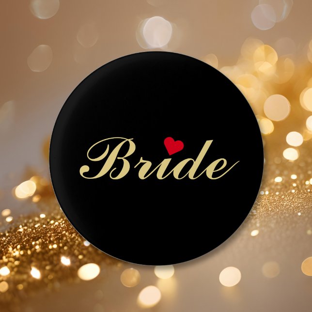 Bride Wedding Bridal Bachelorette Party Black Gold 3 Cm Round Badge (Bride Wedding Bridal Bachelorette Party Black Gold Pinback Button)