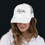 Bride Wedding Bridal Shower Bachelorette Party Trucker Hat<br><div class="desc">Beautiful,  elegant black on white typography script,  red heart,  stylish,  cool,  trucker mesh hat,  for the bride for bridal shower,  bachelorette party,  wedding.</div>